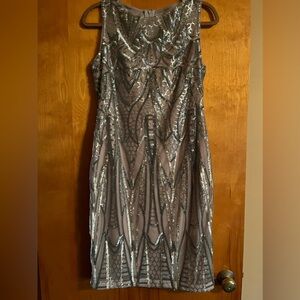 Silver, nude, sequin calvin klein evening dress